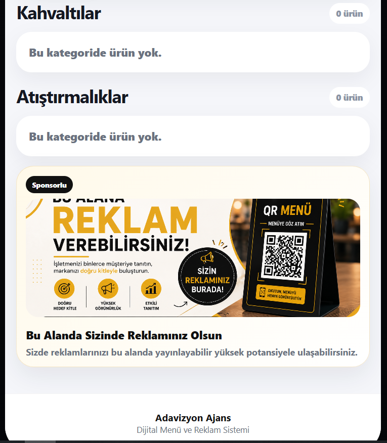 QR Menü reklam ekranı