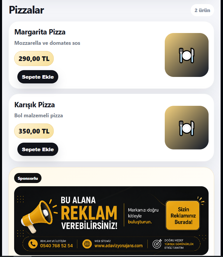 QR Menü ürün listesi