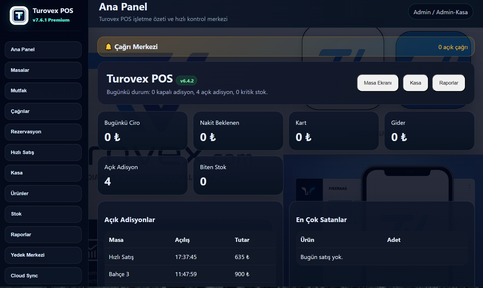Turovex Restaurant POS yönetim paneli